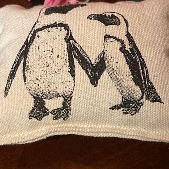 Handcrafted Eric & Christopher Penguin Print Burlap Mini Pillow Ornament Holiday - Picture 4 of 6
